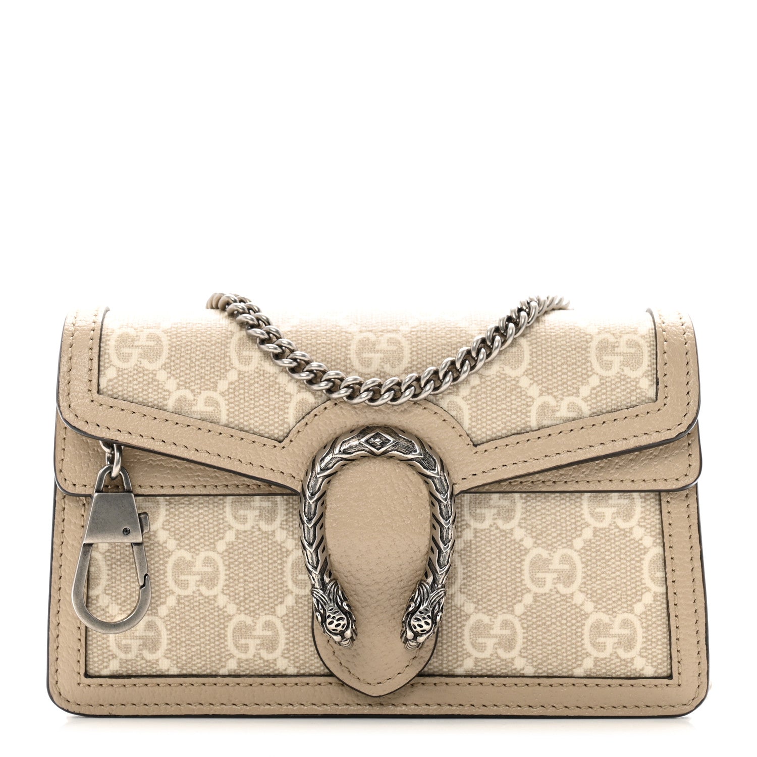 Gucci GG Supreme Monogram Textured Dollar Calfskin Super Mini Dionysus Shoulder Bag Beige Mystic White Oatmeal 1 of 10