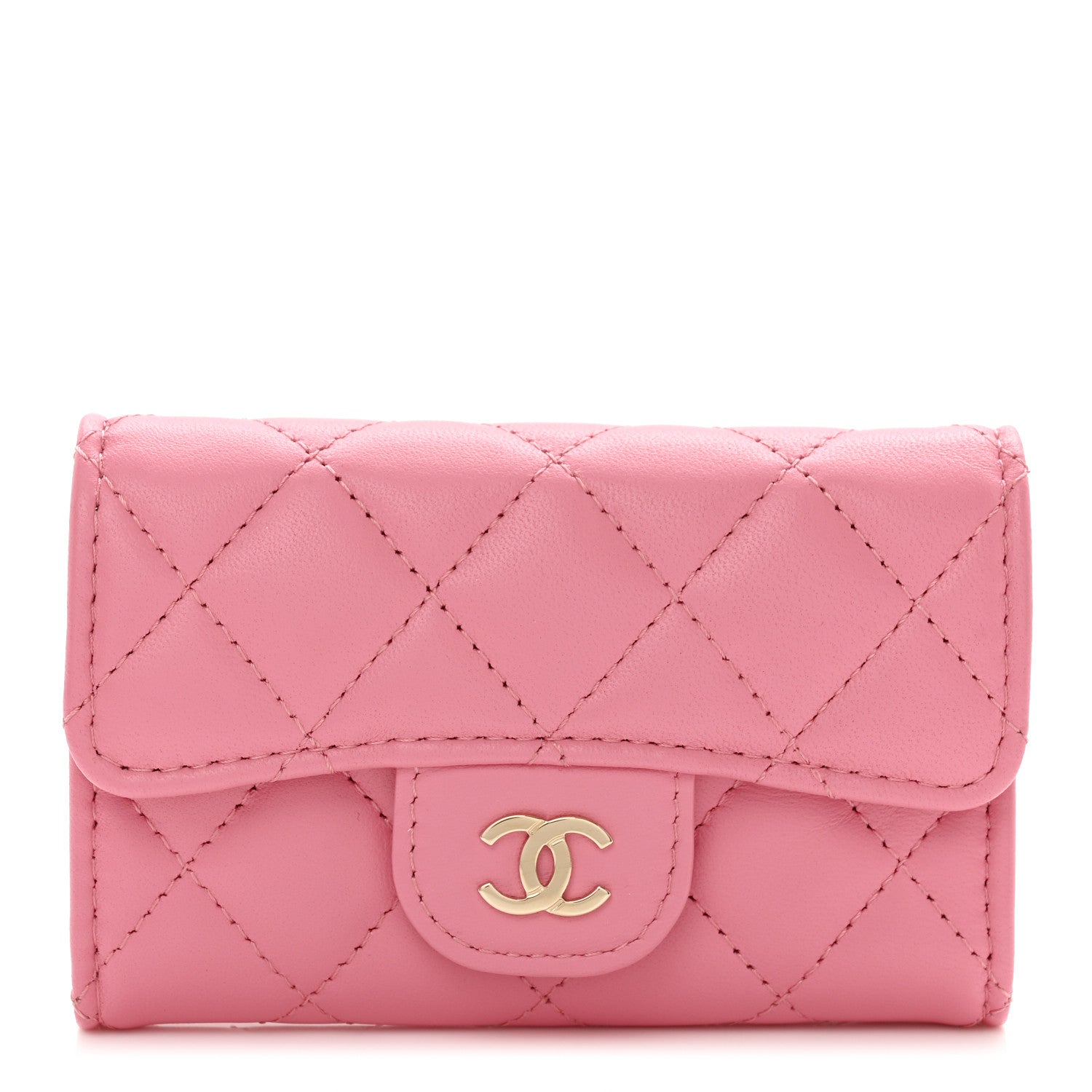 Chanel Lambskin Quilted Flap Card Holder Wallet Pink 1 of 8