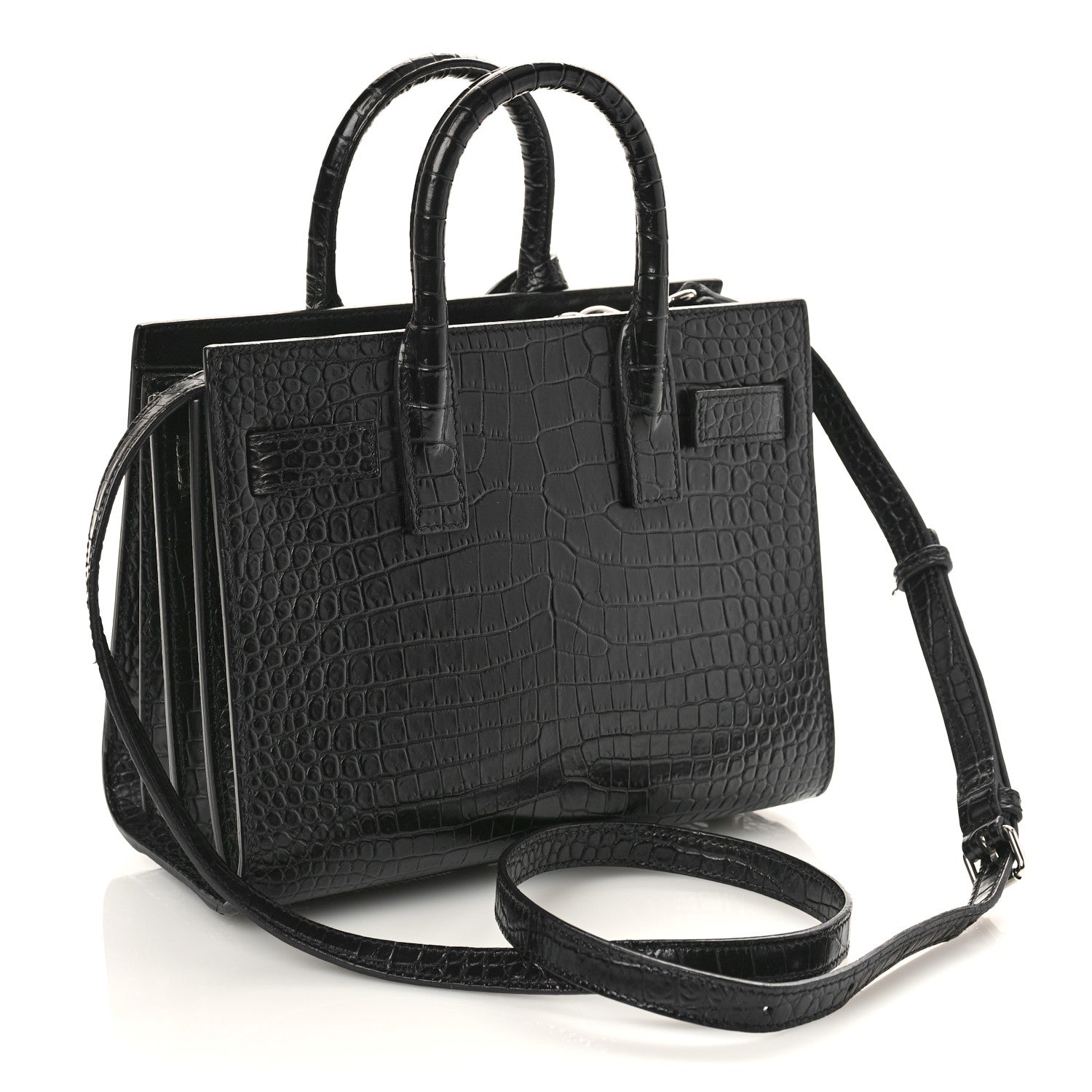 Saint Laurent Calfskin Crocodile Embossed Nano Sac De Jour Black 3 of 8