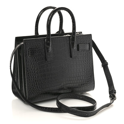 Saint Laurent Calfskin Crocodile Embossed Nano Sac De Jour Black 3 of 8