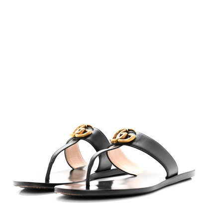 Gucci Calfskin GG Marmont Thong Sandals 37.5 Black 3 of 16