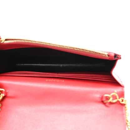 Saint Laurent Grain De Poudre Matelasse Chevron Monogram Envelope Chain Wallet New Red 5 of 11