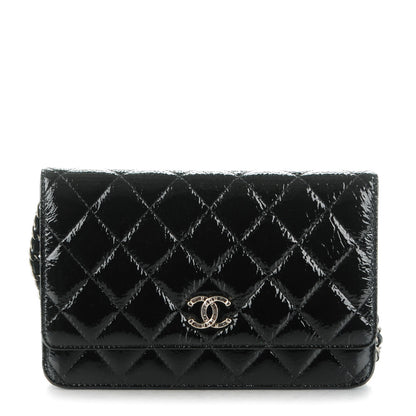 Chanel Distressed Patent Calfskin Quilted Wallet on Chain WOC Black 1 of 8