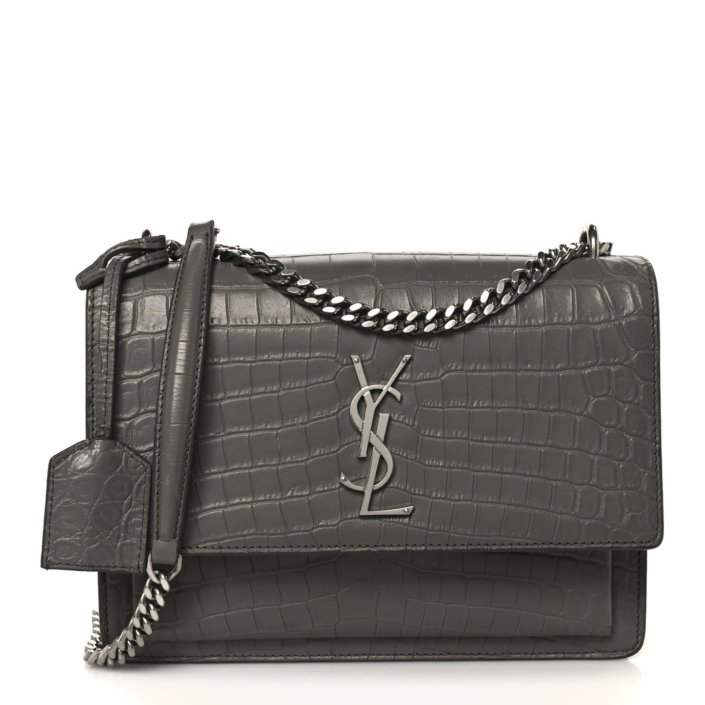 Calfskin Crocodile Embossed Medium Monogram Sunset Fog
