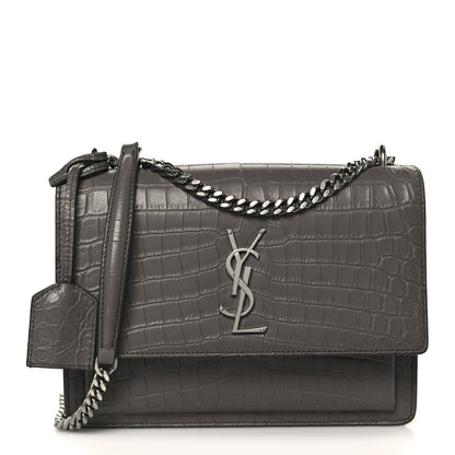 Saint Laurent Calfskin Crocodile Embossed Medium Monogram Sunset Fog 1 of 11