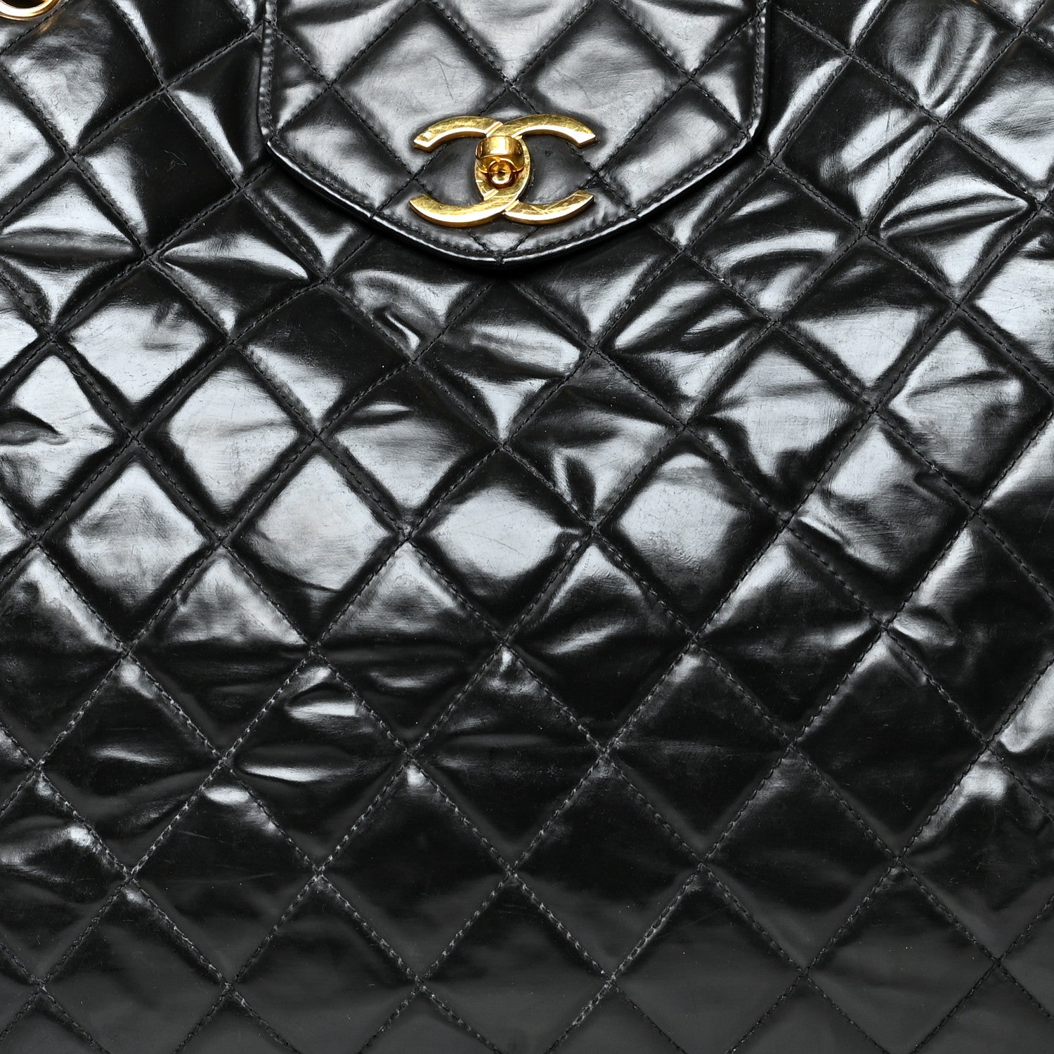 Chanel Vinyl Stitched XL Weekender Black 8 of 12