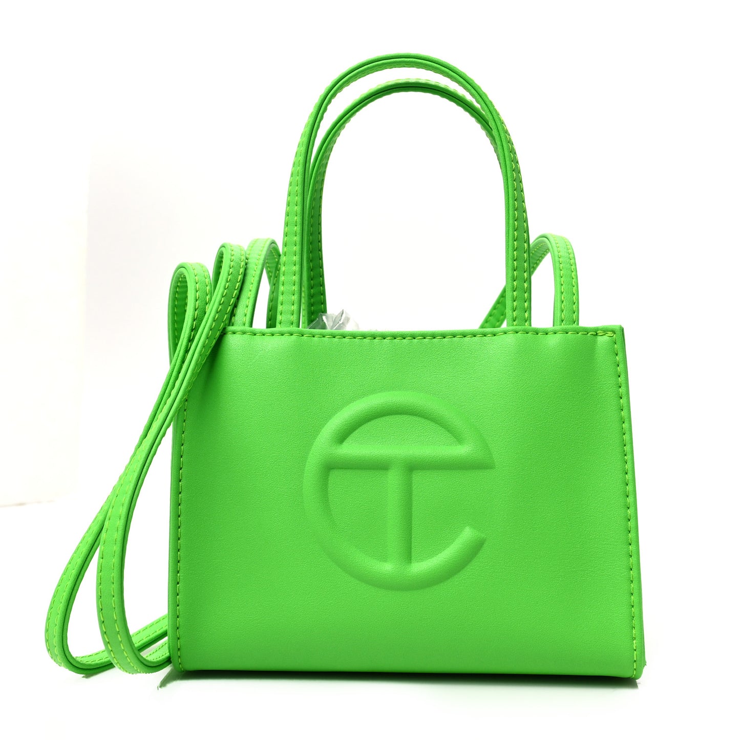 Vegan Leather Small Shopping Bag Highlighter Green