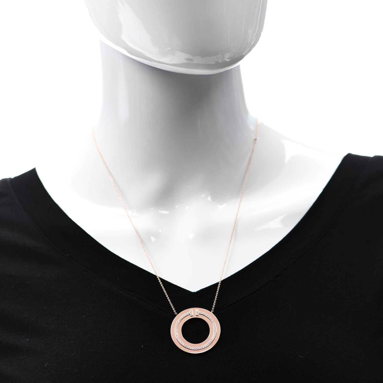 Tiffany 18K Rose Gold Diamond T Circle Pendant Necklace 2 of 6