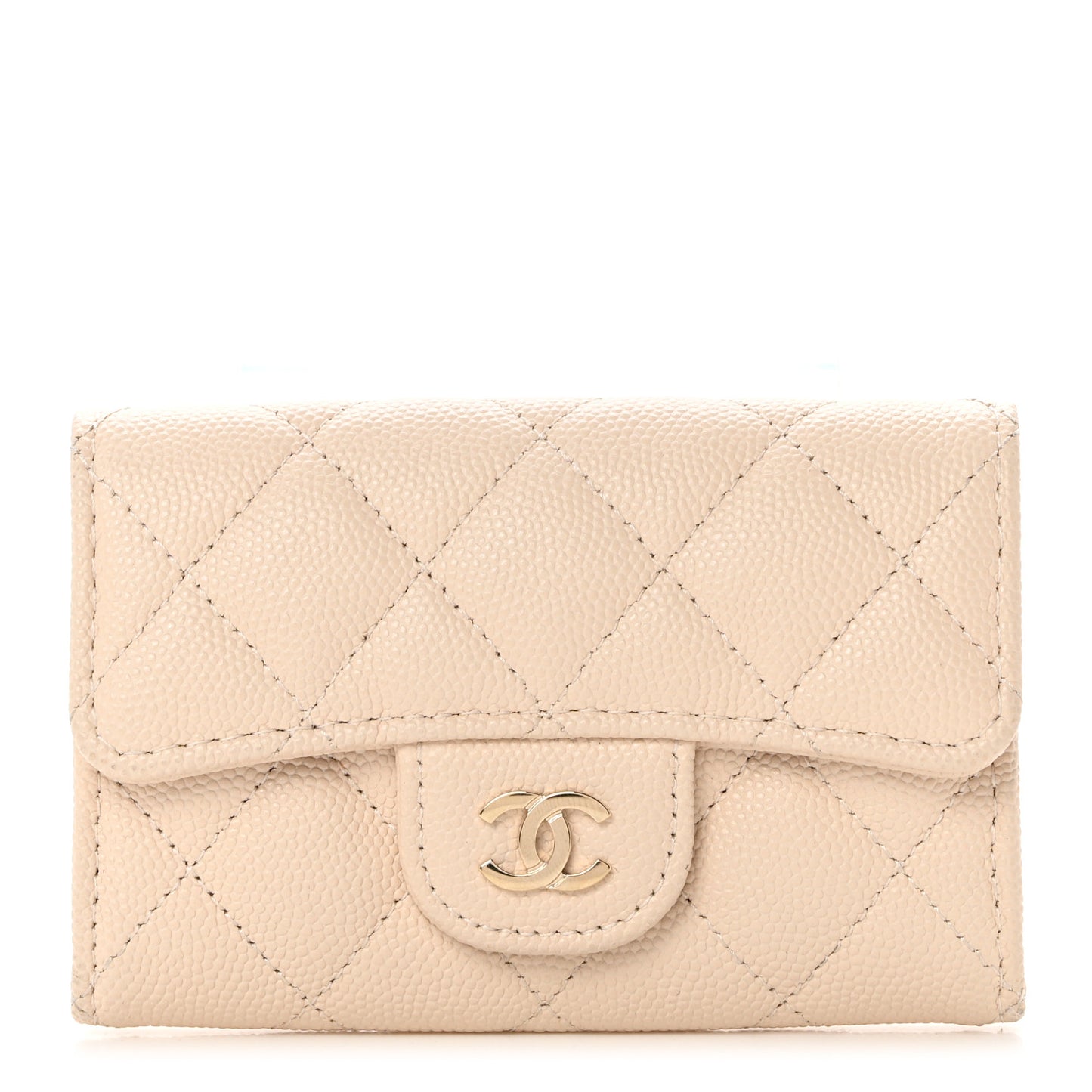 Caviar Quilted Flap Card Holder Wallet Light Beige