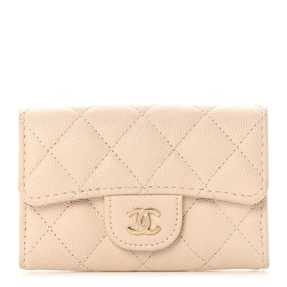 Chanel Caviar Quilted Flap Card Holder Wallet Light Beige 1 of 8