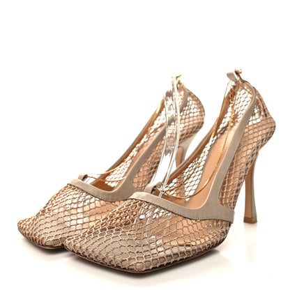 Bottega Veneta Mesh Calfskin Chain Stretch Pumps 39.5 Beige 3 of 7