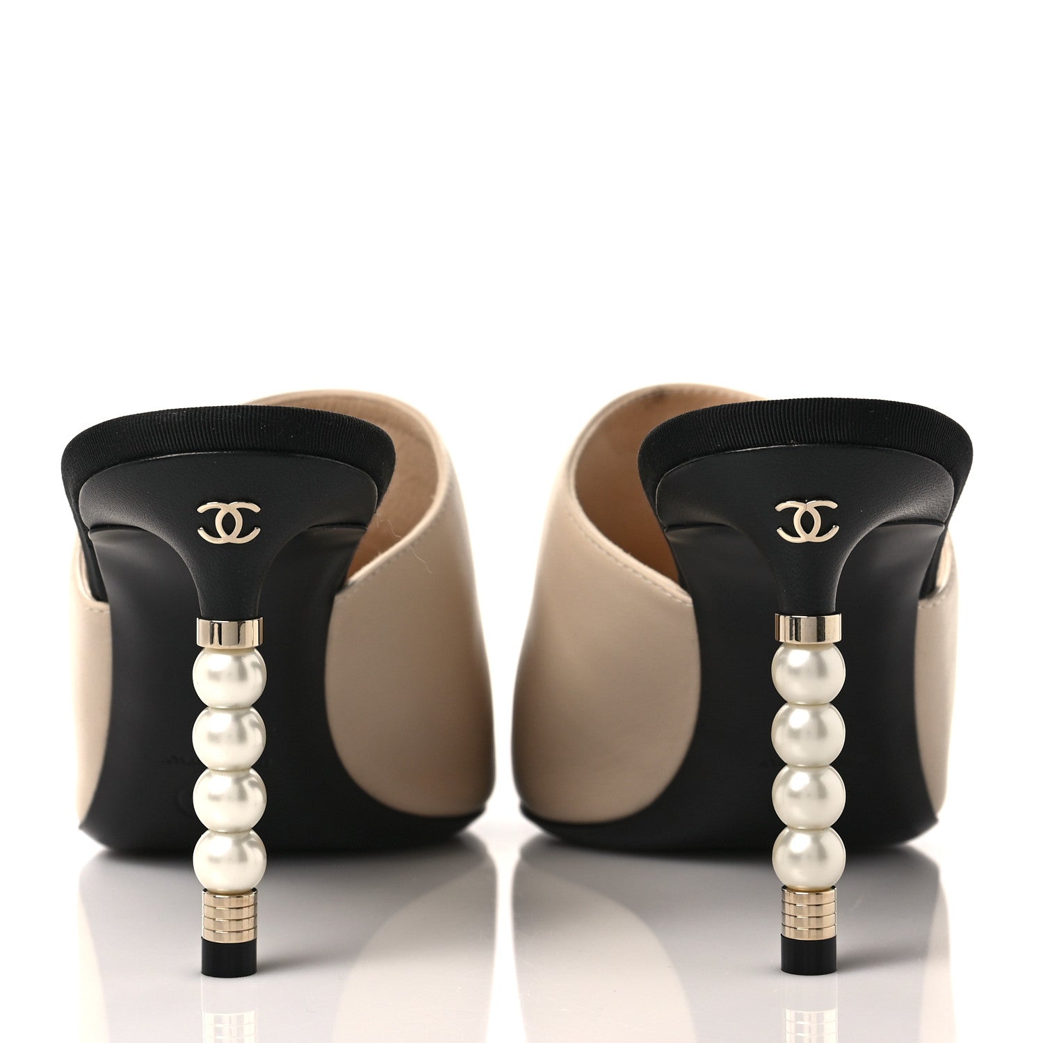 Chanel Lambskin Grosgrain Cap Toe Pearl Mule 39 Beige Black 5 of 10