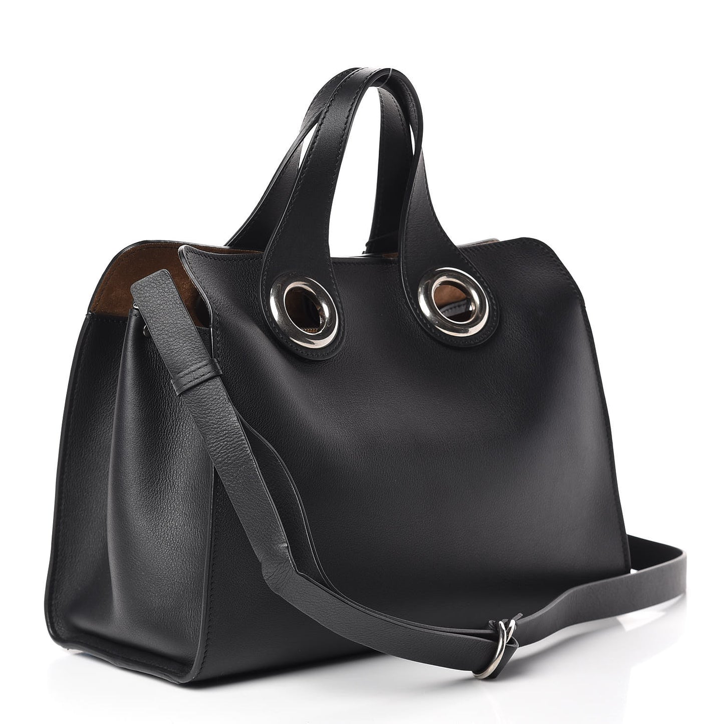 Smooth Calfskin Small Grommet Embossed Crest Bag Black
