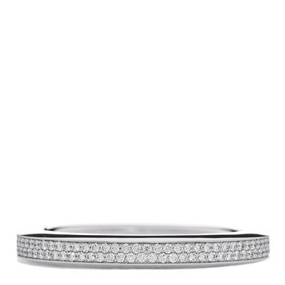 Tiffany 18K White Gold Diamond Tiffany Lock Bangle Pave Bracelet 3 of 5