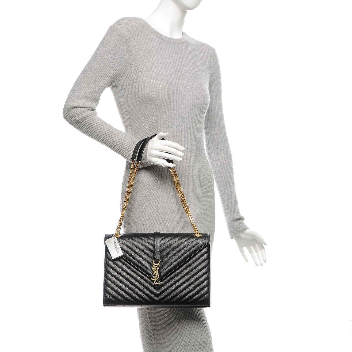 Saint Laurent Grain De Poudre Matelasse Chevron Large Monogram Satchel Black 2 of 6
