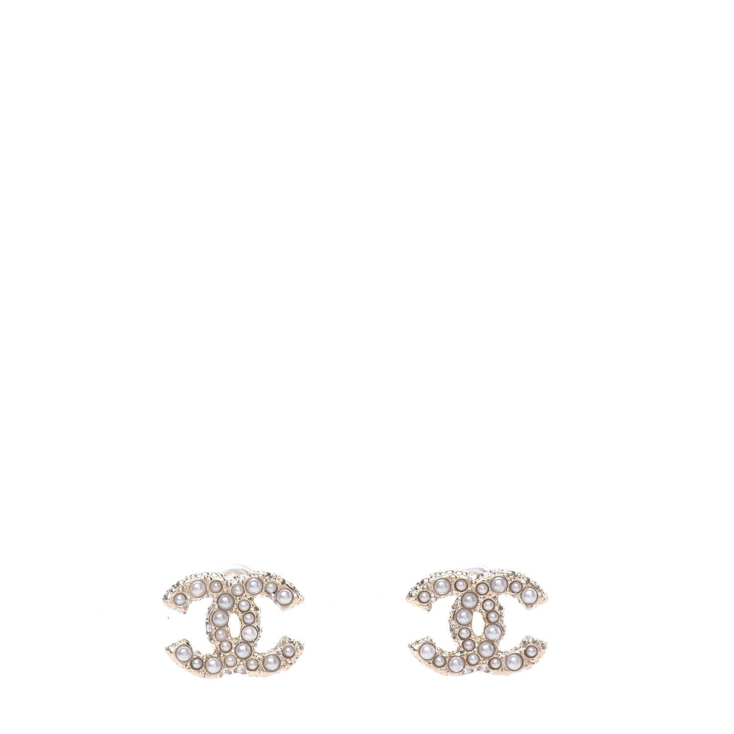 Chanel Metal Graduated Pearl Crystal CC Earrings Light Gold 1 of 5