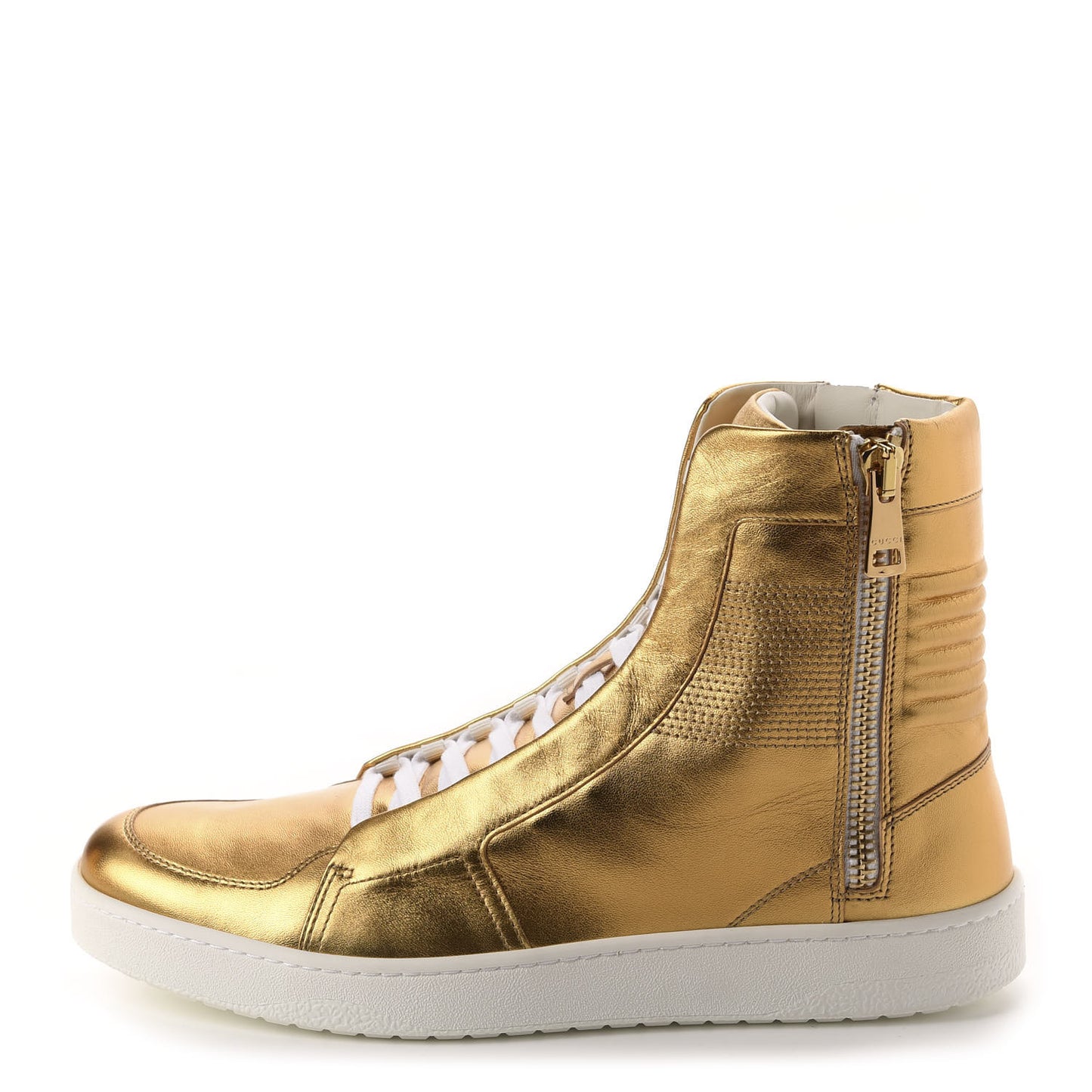 Metallic Nappa Silk Mens Dog Tag High Top Sneakers 10 Oro