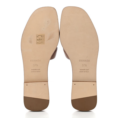Hermes Box Calfskin Oran Sandals 37.5 Gold 5 of 8