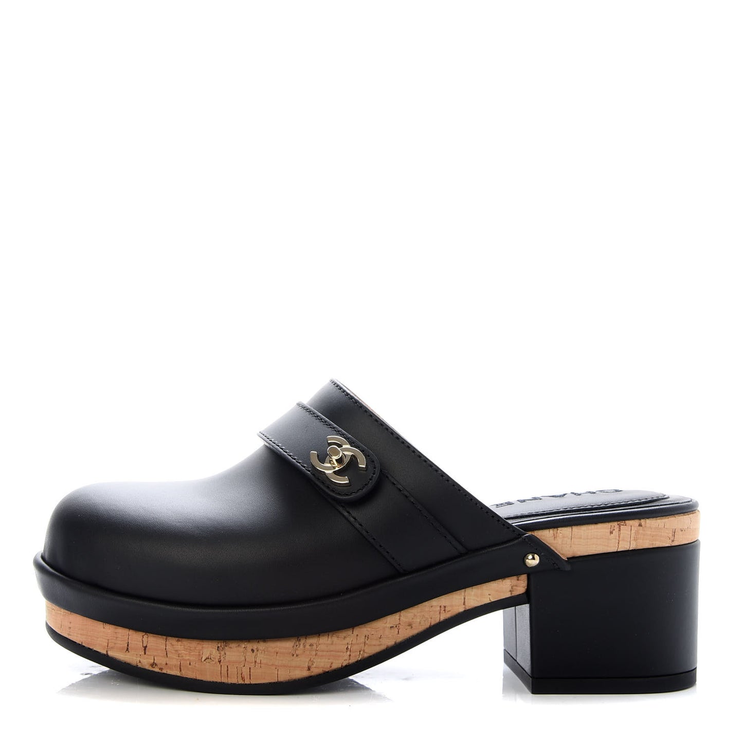 Calfskin CC Turn Lock Clogs 36 Black