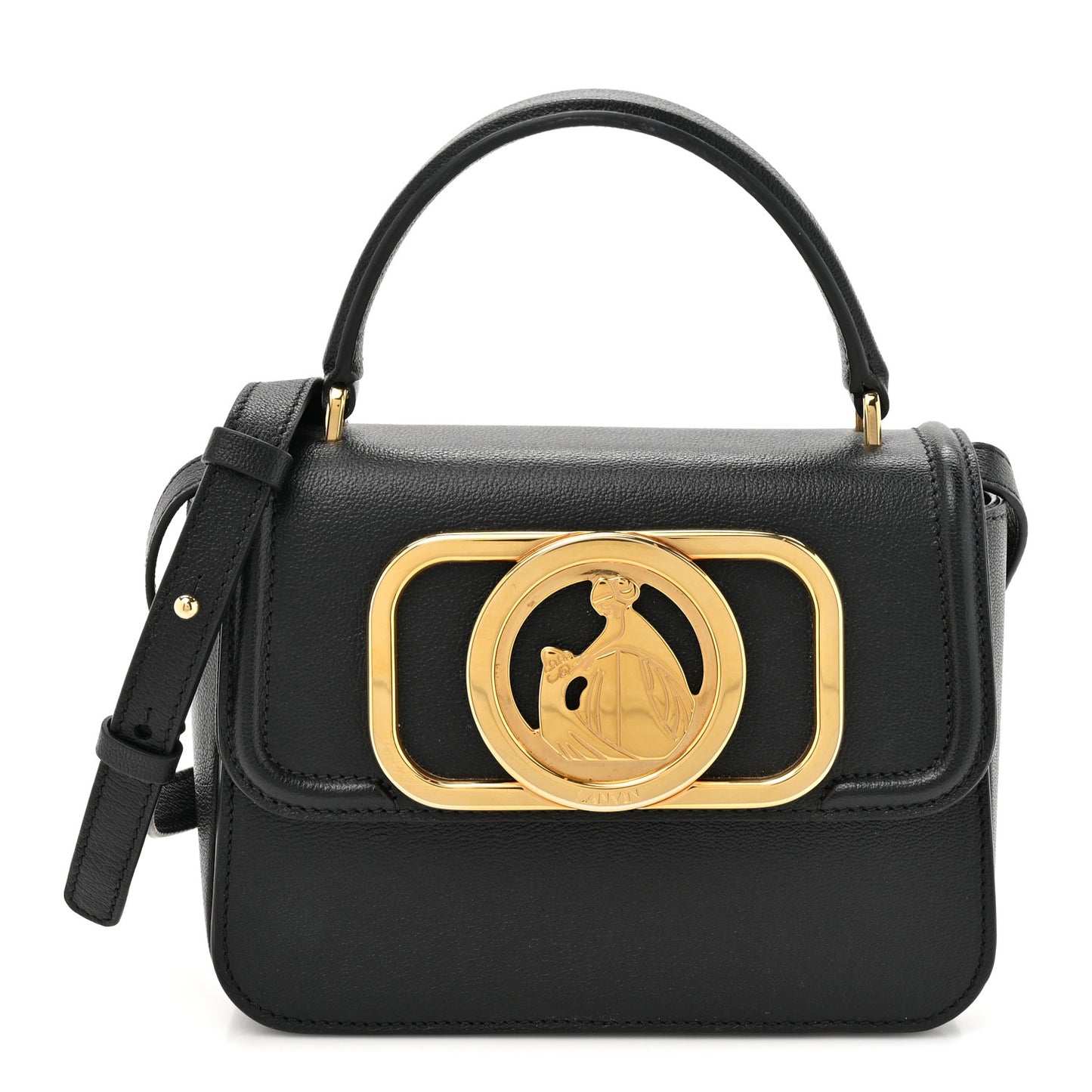Calfskin 22 Logo Plaque Top Handle Bag Black