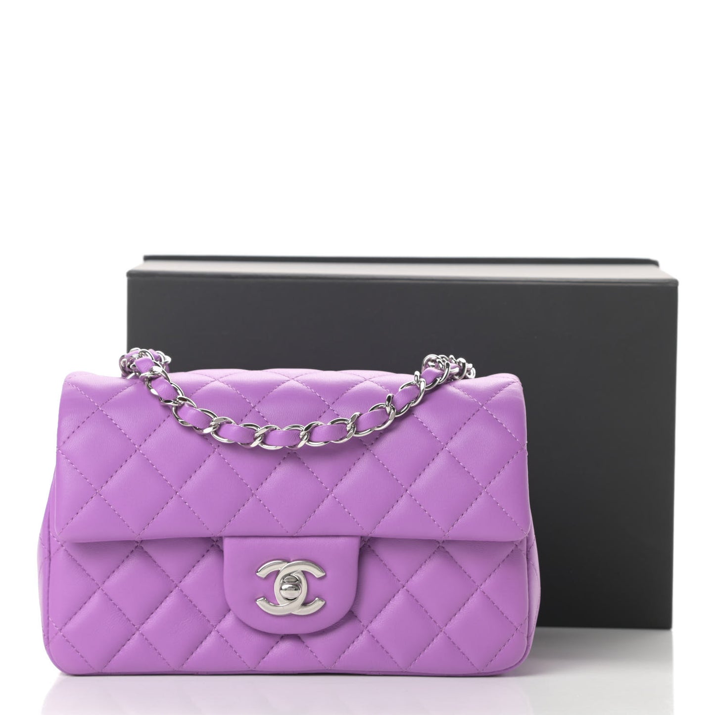 Lambskin Quilted Mini Rectangular Flap Purple