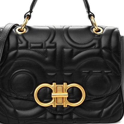 Salvatore Ferragamo Calfskin Quilted Gancini Small Top Handle Flap Bag Black 7 of 9