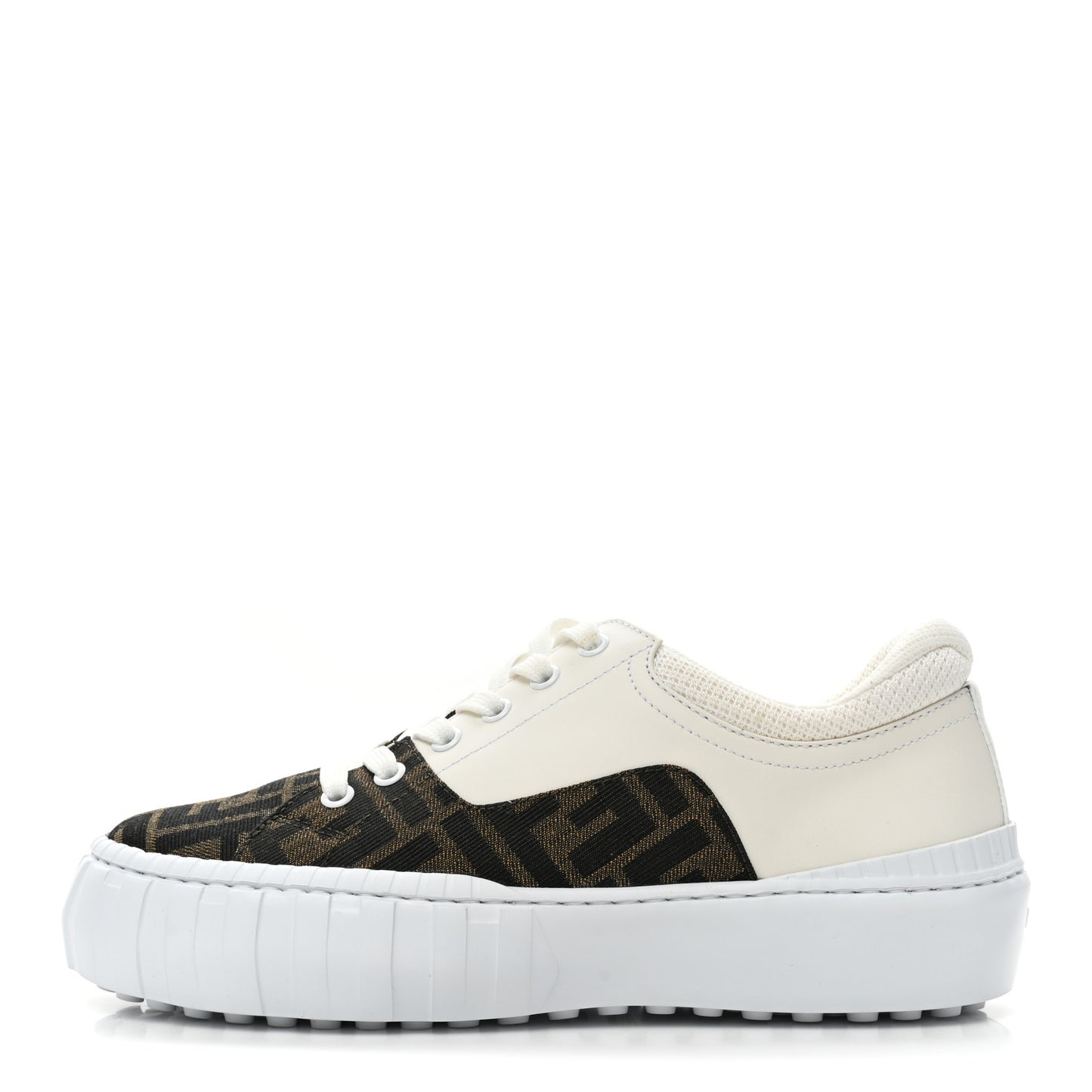 Fabric Jacquard Vitello Technical Fabric FF Womens Fendi Force Low Top Sneakers 38 Tobacco Black Ultrawhite White