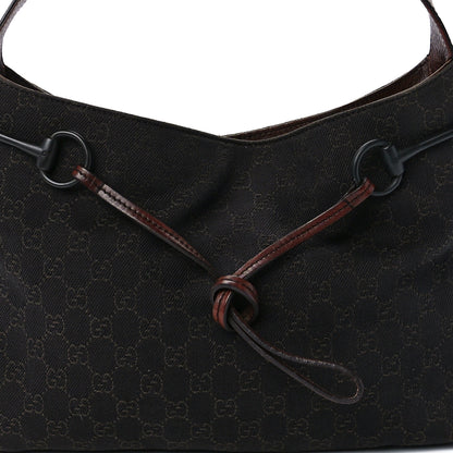 Gucci Monogram Canvas Horsebit Drawstring Hobo Brown 8 of 11