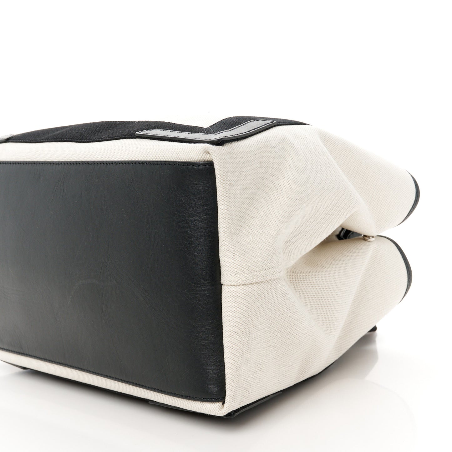 Cotton Canvas Satin Calfskin M Navy Cabas Natural Black