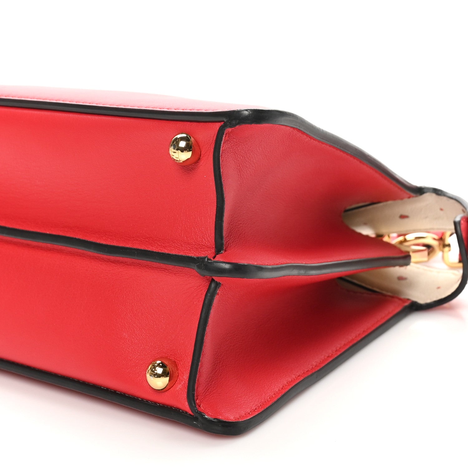 Fendi Vitello Seta Nappa Chinese Valentines Day Karligraphy Small Peekaboo I SEE U Satchel Rosso Cardinale Panna 10 of 10