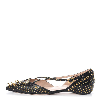 Gucci Malaga Kid Studded Pointed Toe Unia Flats 39 Black 1 of 8