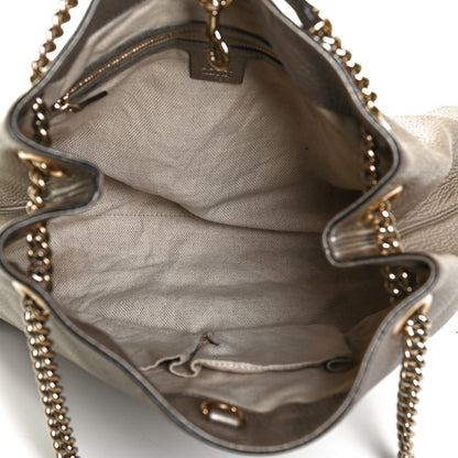 Gucci Metallic Pebbled Calfskin Medium Soho Chain Shoulder Bag Golden Beige 5 of 13