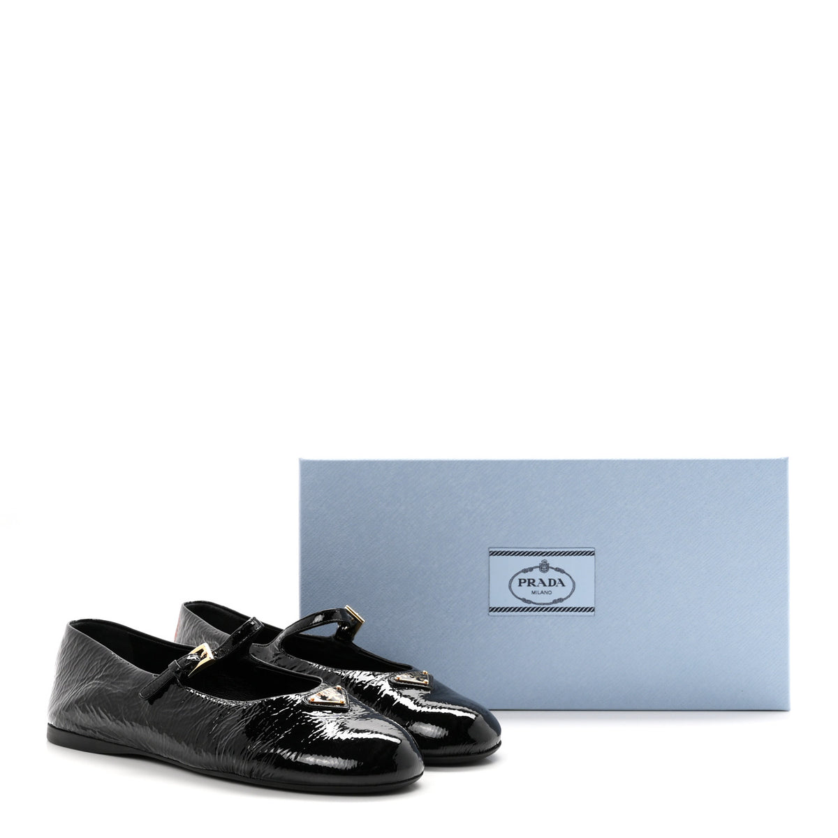 Patent Calfskin Triangle Ballerina Flats 38 Black