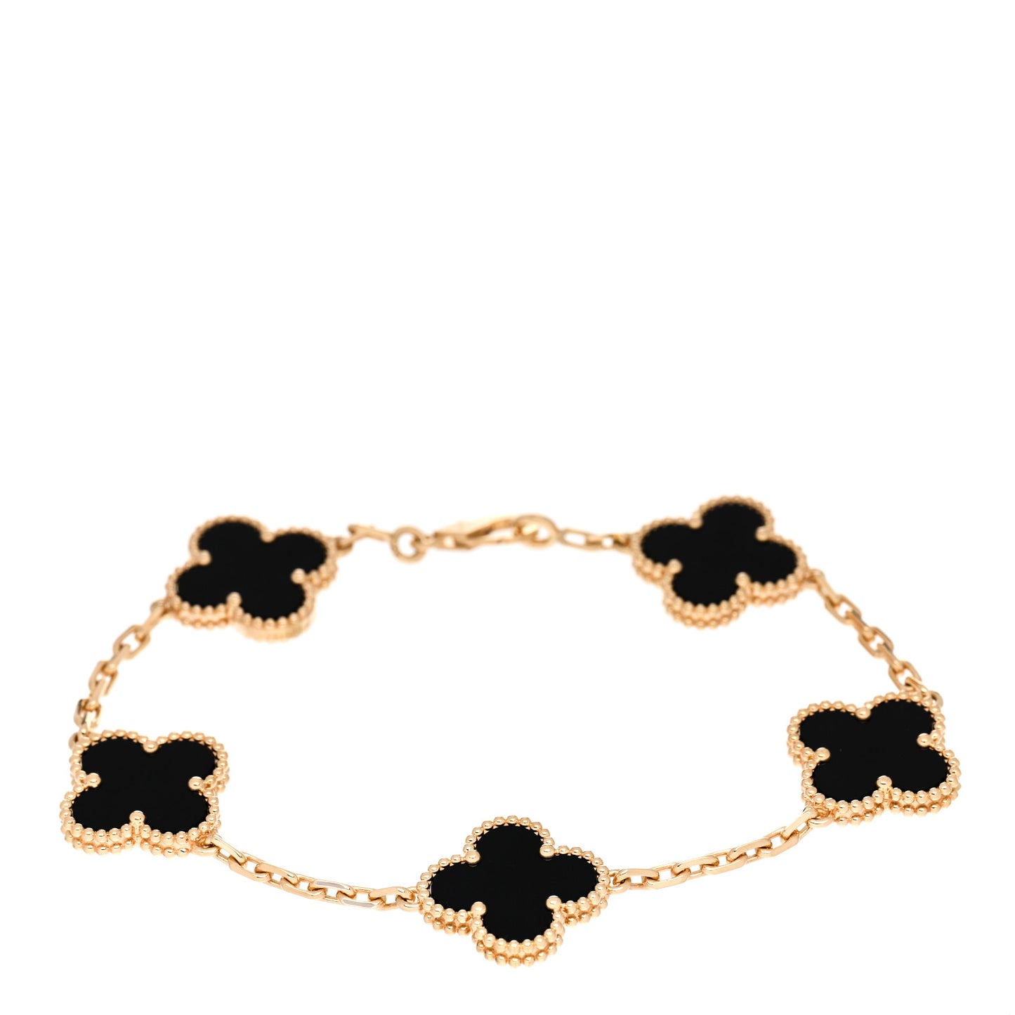 18K Yellow Gold Black Onyx 5 Motifs Vintage Alhambra Bracelet