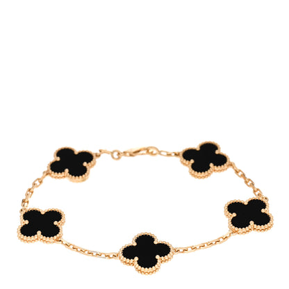 Van Cleef & Arpels 18K Yellow Gold Black Onyx 5 Motifs Vintage Alhambra Bracelet 1 of 5