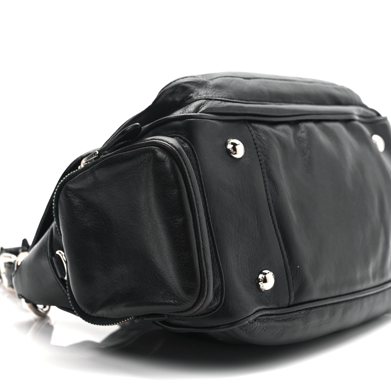 Prada Cervo Antik Easy A Foldover Pushlock Flap Shoulder Bag Black 8 of 14