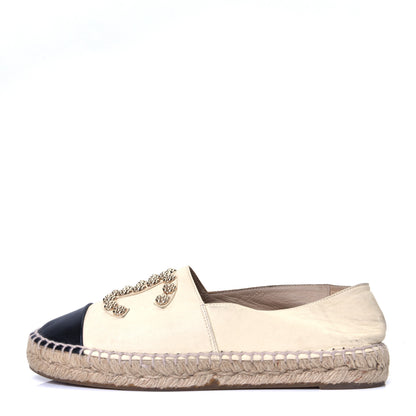 Chanel Lambskin CC Camellia Stud Espadrilles 38 Beige Black 1 of 4