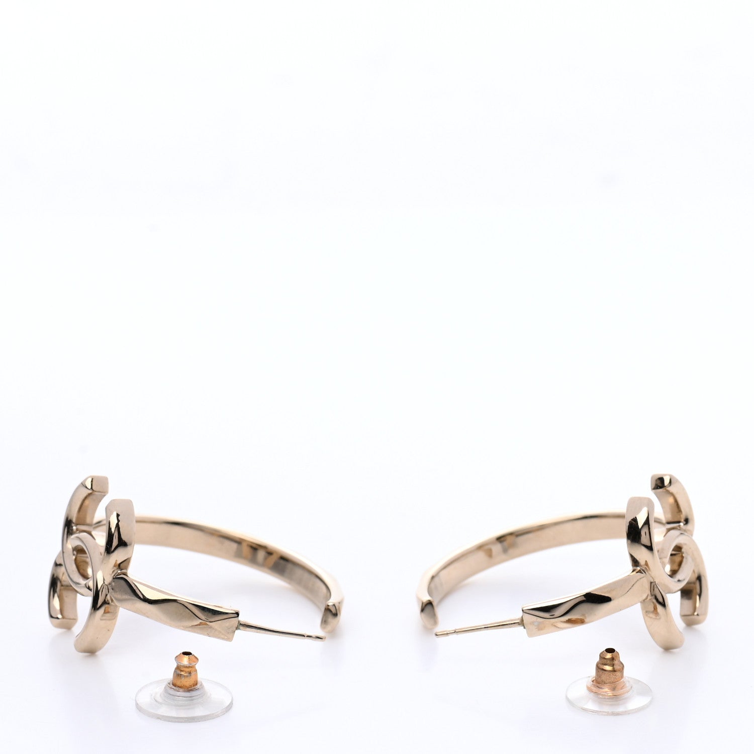 Chanel Metal Textured CC Hoop Earrings Gold 3 of 5