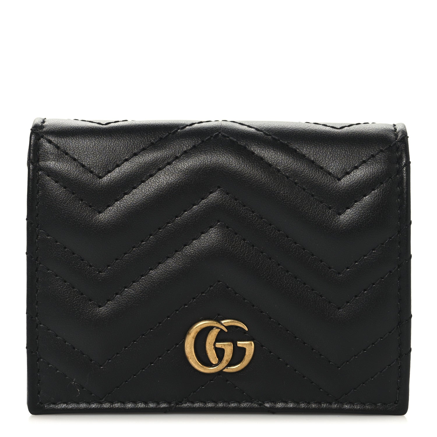 Gucci Calfskin Matelasse GG Marmont Card Case Wallet Black 1 of 8