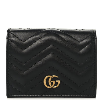 Gucci Calfskin Matelasse GG Marmont Card Case Wallet Black 1 of 8