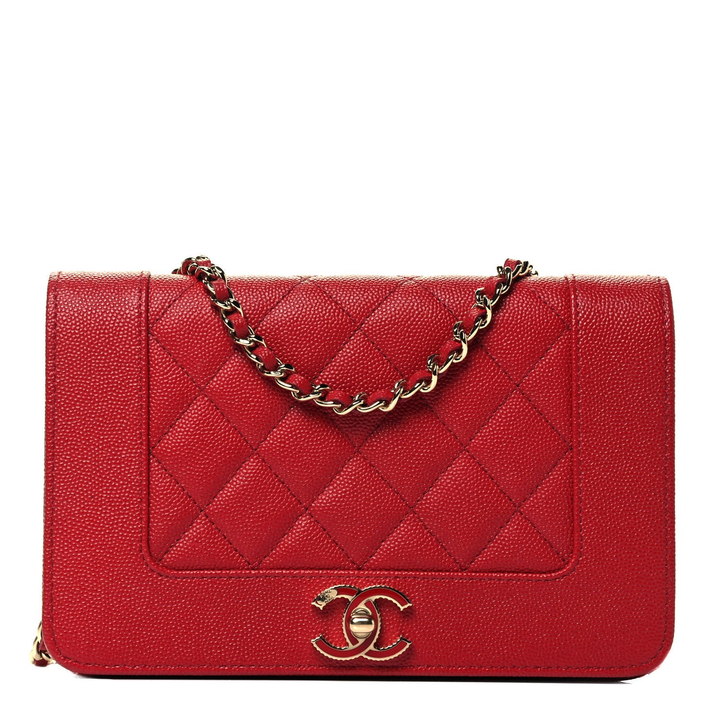 Caviar Quilted Vintage Mademoiselle Wallet On Chain WOC Red