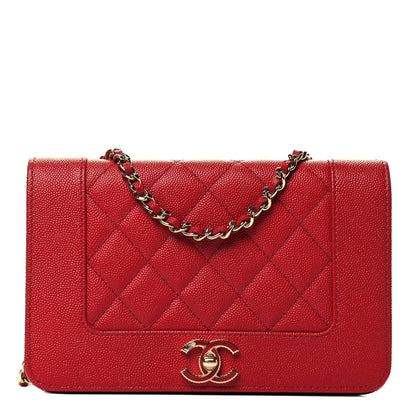 Chanel Caviar Quilted Vintage Mademoiselle Wallet On Chain WOC Red 1 of 10