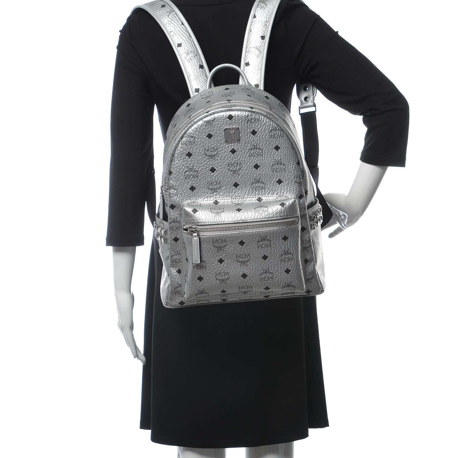 MCM Visetos Small Side Stud Stark Backpack Silver 2 of 9
