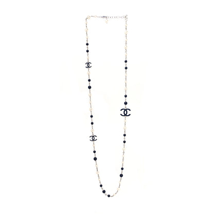 Chanel Pearl Beaded Enamel CC Long Necklace Blue Silver 2 of 3
