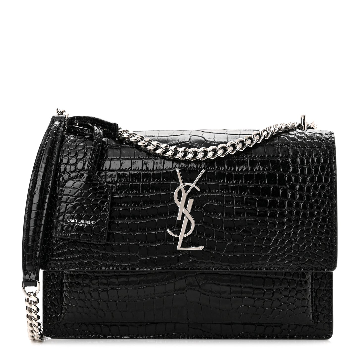 Calfskin Crocodile Embossed Medium Monogram Sunset Black