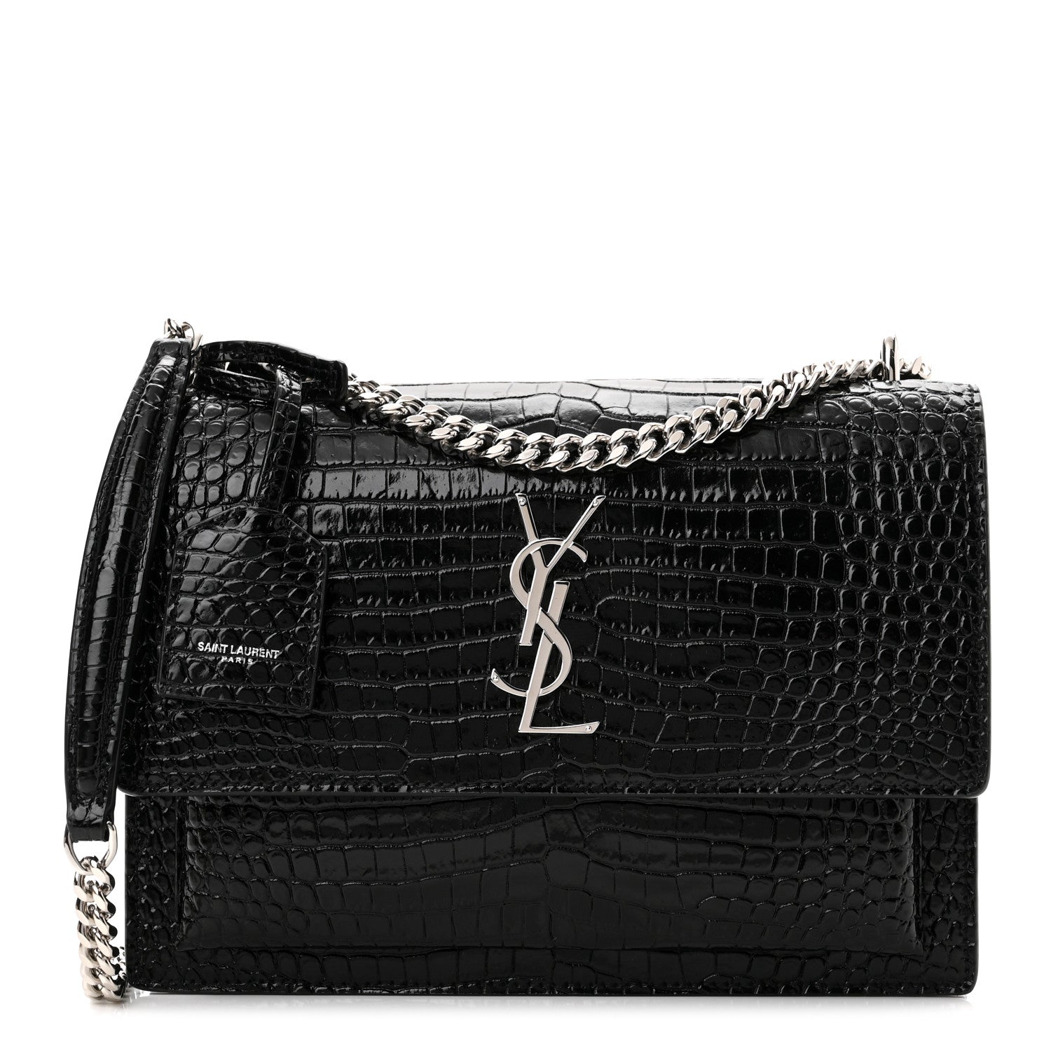 Saint Laurent Calfskin Crocodile Embossed Medium Monogram Sunset Black 1 of 9