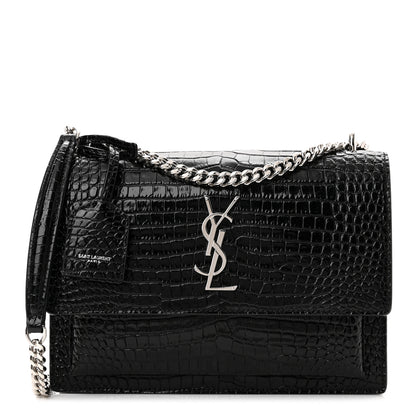 Saint Laurent Calfskin Crocodile Embossed Medium Monogram Sunset Black 1 of 9