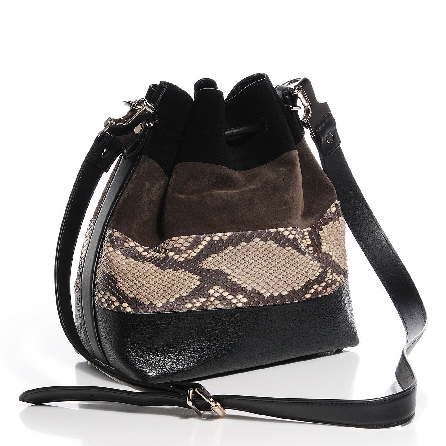 Suede Watersnake Medium Bucket Bag Black Pepe Roccia