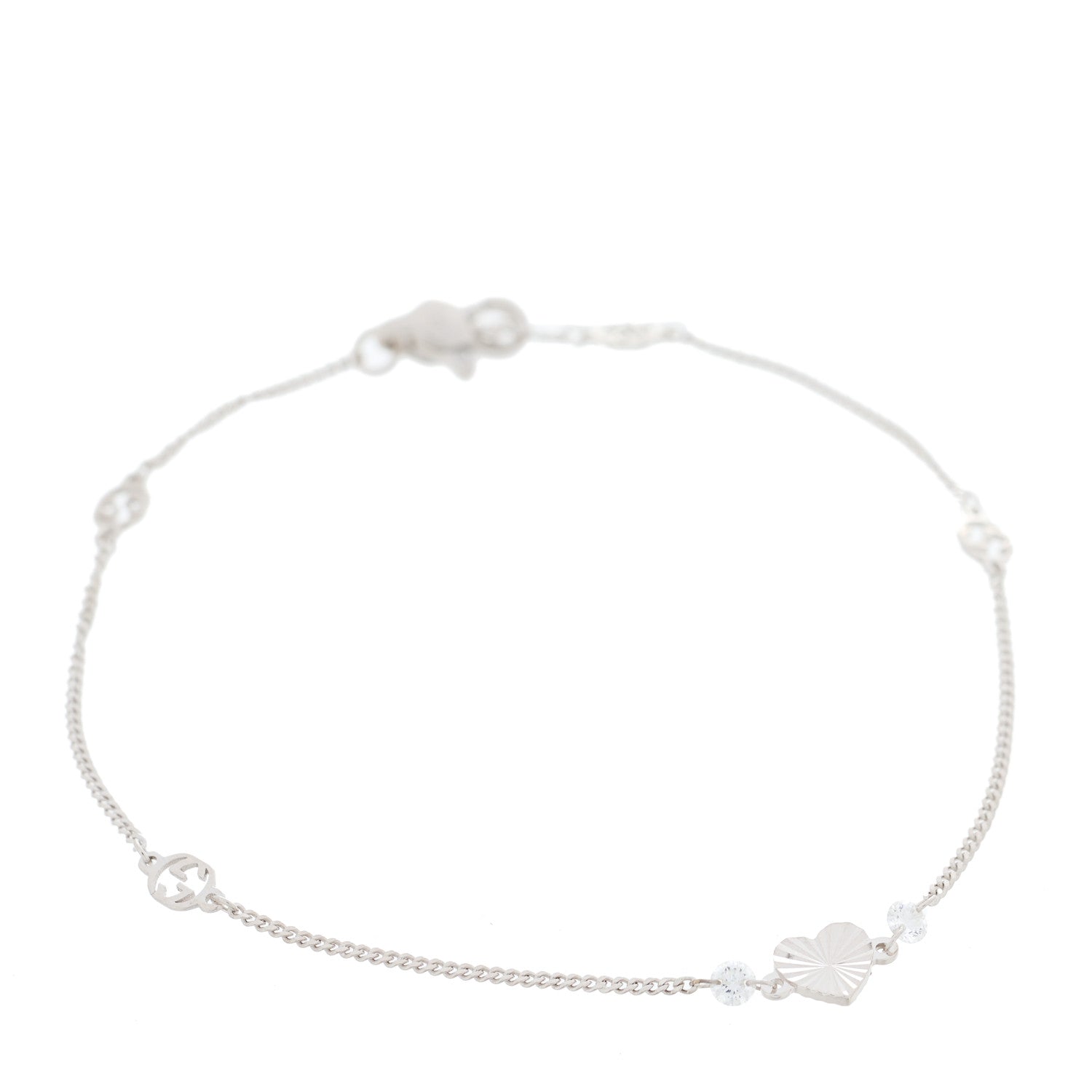 Gucci 18K White Gold Diamond Heart GG Station Bracelet 1 of 4
