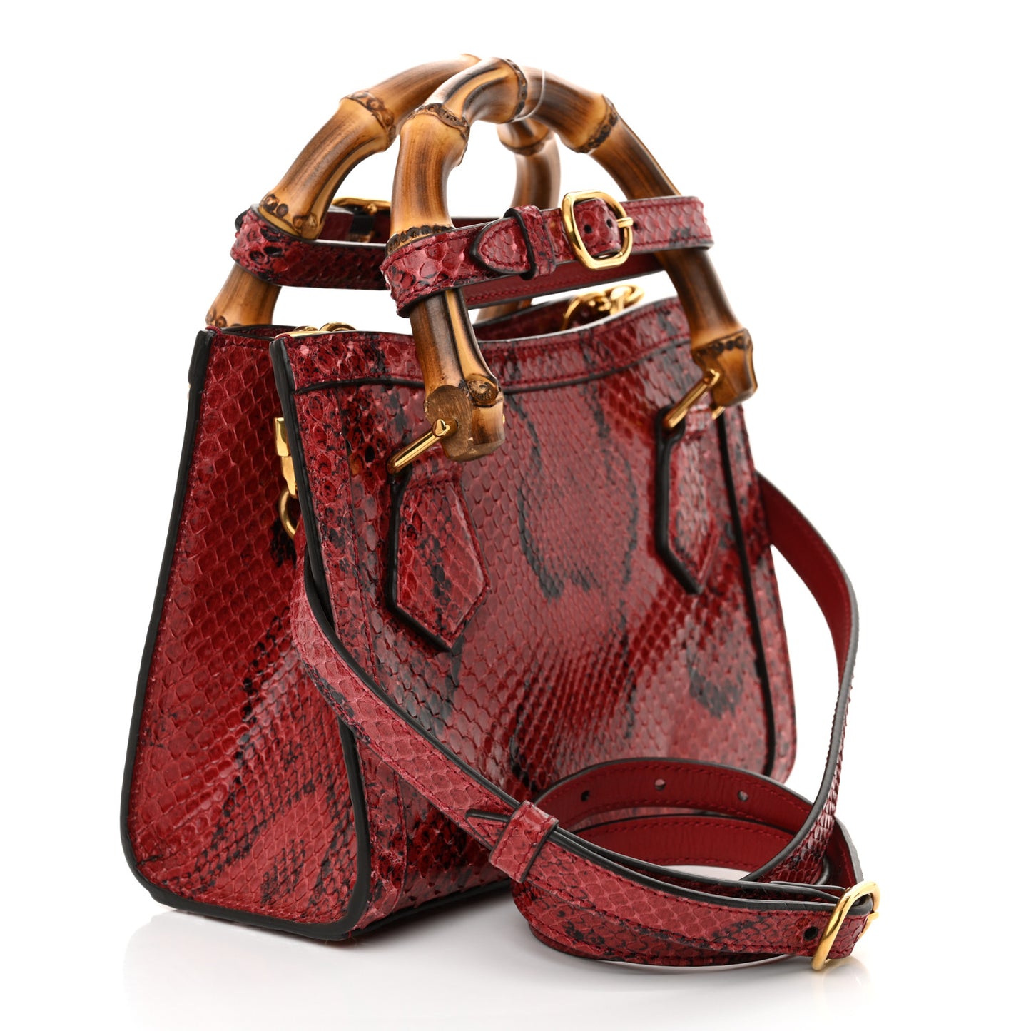 Snakeskin Mini Diana Tote Bag Red